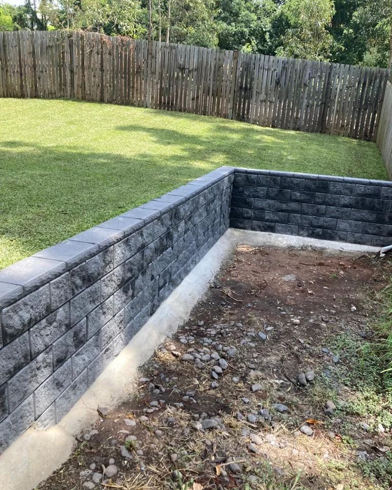 Block retaining wall, backyard level and turf